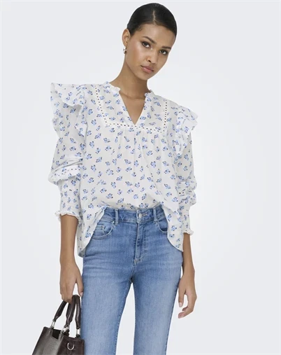 Only - ONLIdris Frill Tape Bluse - Cashmere Blue